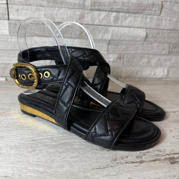KURT GEIGER Mayfair Black Quilted Leather Ankle Strap SANDALS Black NEW Size 36 - Picture 1 of 13